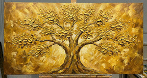 黃金雨與發財樹：利用「金黃色系」立體油畫，點亮家中偏財運