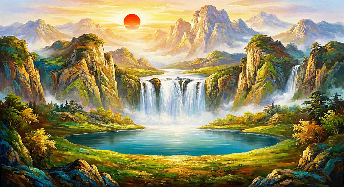 山水畫聚財，風水寶畫！掛上這幅裝飾油畫，讓你財運事業家庭三豐收